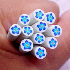 Nail Art Fimo Stick | Blue Flower Clay Cane | Polymer Clay Cane Supply | Mini Floral Embellishments