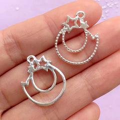 Small Shooting Star Open Bezel Charm | Kawaii Jewellery Supplies | Cute Deco Frame for UV Resin Filling (2 pcs / Silver / 18mm x 23mm)