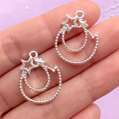 Small Shooting Star Open Bezel Charm | Kawaii Jewellery Supplies | Cute Deco Frame for UV Resin Filling (2 pcs / Silver / 18mm x 23mm)
