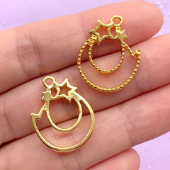 Kawaii Shooting Star Open Back Bezel Charm | Resin Jewelry Making | Magical Deco Frame for UV Resin Crafts (2 pcs / Gold / 18mm x 23mm)