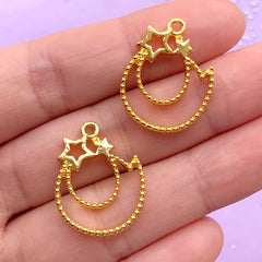 Kawaii Shooting Star Open Back Bezel Charm | Resin Jewelry Making | Magical Deco Frame for UV Resin Crafts (2 pcs / Gold / 18mm x 23mm)