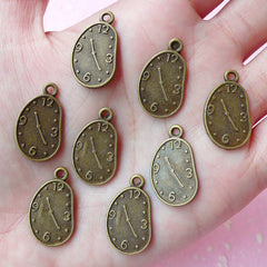 Clock Charms (8pcs) (22mm x 13mm) Antique Bronzed Metal Finding Pendant Bracelet Earrings Zipper Pulls Keychains CHM052
