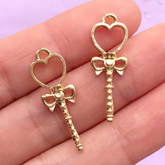 Mini Heart Magic Wand Open Bezel Charm | UV Resin Jewelry Supplies | Mahou Kei Pendant | Kawaii Crafts (2 pcs / Gold / 9mm x 28mm)