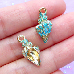 3D Conch Shell Charms | Sea Shell Enameled Charm | Sea Life Pendant | Seashell Jewelry Supplies (2pcs / Blue / 9mm x 20mm)
