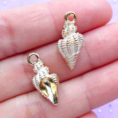 3D Sea Life Charms | Enameled Horse Conch Pendant | Oceanic Bracelet Charm | Sea Shell Jewellery Supplies (2pcs / White / 9mm x 20mm)