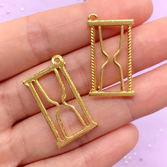 Sandglass Open Backed Bezel | UV Resin Craft Supplies | Hourglass Deco Frame | Sand Clock Pendant (2 pcs / Gold / 16mm x 28mm)