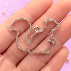 Squirrel Open Back Bezel Charm | Animal Deco Frame for UV Resin Filling | Kawaii Resin Jewelry Making (1 piece / Silver / 38mm x 28mm)