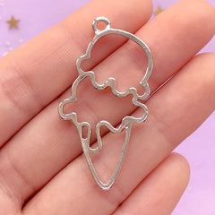 Double Scoop Ice Cream Open Back Bezel Pendant | Kawaii Deco Frame for UV Resin Filling | Sweet Outline Charm (1 piece / Silver / 23mm x 42mm)