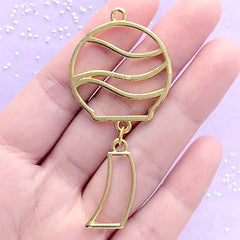 Windchime Open Bezel Charm | Japanese Wind Chime Deco Frame for UV Resin | Kawaii Craft Supplies (1 piece / Gold / 30mm x 66mm)