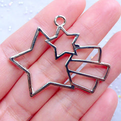 Magical Shooting Star Deco Frame for UV Resin Filling | Kawaii Open Bezel Charm for Resin Art | Mahou Kei Jewellery Making (1 piece / Silver / 43mm x 34mm)