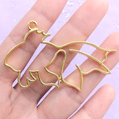 Goldfish Open Bezel Charm | Outlined Fish Pendant | Kawaii UV Resin Jewelry Supplies | Deco Frame Charm for Resin Filling (1 piece / Gold / 59mm x 36mm)