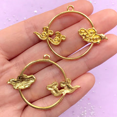Round Cloud Open Back Bezel in Oriental Style | UV Resin Jewelry Supplies | Deco Frame for Resin Filling (2 pcs / Gold / 45mm x 33mm)