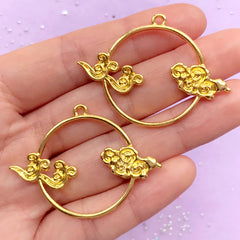 Round Cloud Open Back Bezel in Oriental Style | UV Resin Jewelry Supplies | Deco Frame for Resin Filling (2 pcs / Gold / 45mm x 33mm)