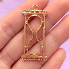 Hourglass Open Bezel Charm for UV Resin Jewellery Making | Sandglass Deco Frame for Resin Filling (1 piece / Gold / 19mm x 42mm)