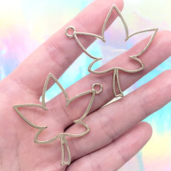Maple Leaf Open Back Bezel Charm | Leaf Outline Pendant | UV Resin Jewelry Supplies | Kawaii Craft Materials (2 pcs / Gold / 44mm x 44mm)