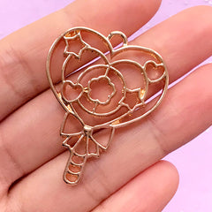 CLEARANCE Heart Lollipop Open Back Bezel Charm | Candy Deco Frame for UV Resin Filling | Kawaii Craft Supplies (1 piece / Gold / 30mm x 39mm)