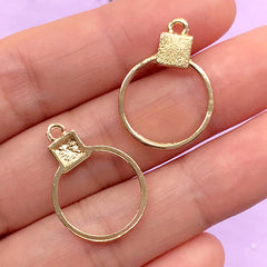 Square and Round Open Bezel Charm | Small Circle Deco Frame | UV Resin Jewelry Making | Earrings DIY (2 pcs / Gold / 17mm x 24mm)