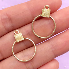 Square and Round Open Bezel Charm | Small Circle Deco Frame | UV Resin Jewelry Making | Earrings DIY (2 pcs / Gold / 17mm x 24mm)