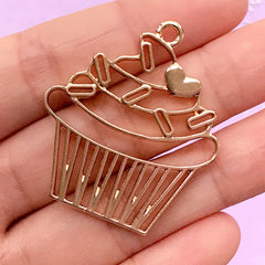 Cupcake Open Back Bezel Pendant | Fairy Cake Deco Frame for UV Resin Craft | Kawaii Resin Jewellery Making (1 piece / Gold / 33mm x 38mm)