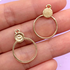 Circle Open Back Bezel Charm | Small Round Deco Frame | UV Resin Jewellery Supplies | Earring Findings (2 pcs / Gold / 17mm x 24mm)