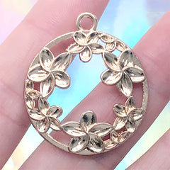 Plum Blossom Circle Open Back Bezel | Openwork Flower Charm | Round Floral Deco Frame | UV Resin Supplies (1 piece / Gold / 29mm x 34mm)