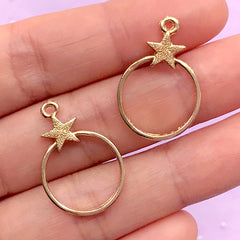 Star and Round Open Backed Bezel Pendant | Kawaii Deco Frame for UV Resin Filling | Resin Jewelry Supplies (2 pcs / Gold)