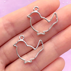 Bird Open Bezel for UV Resin Crafts | Animal Charm | Outlined Bird Deco Frame | Kawaii Resin Jewelry Supplies (2 pcs / Silver / 21mm x 21mm)