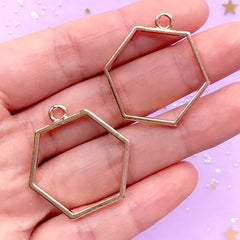 Hexagon Open Bezel for UV Resin Jewelry Making | Geometric Charm | Geometry Outline Pendant (2 pcs / Gold / 29mm x 31mm / 2 Sided)
