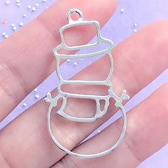 Snowman Open Back Bezel for UV Resin Jewelry Making | Kawaii Christmas Pendant (1 piece / Silver / 25mm x 43mm)