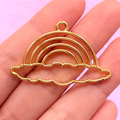 Rainbow Open Back Bezel Charm | Kawaii Deco Frame for UV Resin Filling | Resin Craft Supplies (1 piece / Gold / 40mm x 26mm)