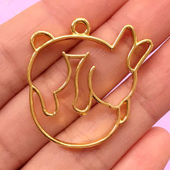 Kawaii Open Bezel for UV Resin | Bunny Charm | Rabbit Pendant | Cute Deco Frame for Resin Filling (1 piece / Gold / 31mm x 33mm)