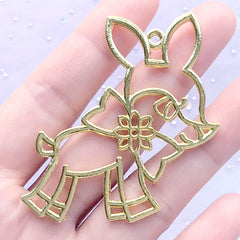 CLEARANCE Kawaii Deer with Bow Open Bezel for UV Resin Filling | Forrest Animal Deco Frame for Resin Jewelry DIY (1 piece / Gold / 52mm x 54mm)
