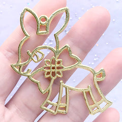 CLEARANCE Kawaii Deer with Bow Open Bezel for UV Resin Filling | Forrest Animal Deco Frame for Resin Jewelry DIY (1 piece / Gold / 52mm x 54mm)