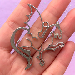 Silver Dragon Open Back Bezel Pendant | Legendary Creature Charm | UV Resin Jewelry Making (1 piece / Silver / 45mm x 48mm)