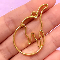 Kawaii Open Back Bezel | Cat Butt Charm | UV Resin Jewellery Supplies | Animal Deco Frame for UV Resin Filling (1 piece / Gold / 25mm x 42mm)