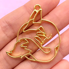 Fox Open Bezel Charm | Animal Pendant | UV Resin Jewelry Making | Kawaii Deco Frame for Resin Filling (1 piece / Gold / 35mm x 38mm)