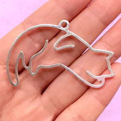 CLEARANCE Sleeping Cat Open Back Bezel Charm | Pet Deco Frame for UV Resin Crafts | Kawaii Jewellery Making (1 piece / Silver / 53mm x 32mm)