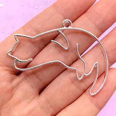 CLEARANCE Sleeping Cat Open Back Bezel Charm | Pet Deco Frame for UV Resin Crafts | Kawaii Jewellery Making (1 piece / Silver / 53mm x 32mm)