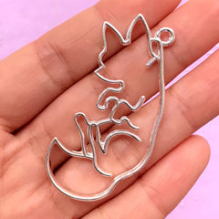 Fox Open Backed Bezel Charm | Animal Deco Frame for UV Resin Filling | Kawaii Resin Jewelry DIY (1 piece / Silver / 27mm x 51mm)