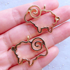 Hollow Sheep Open Back Bezel Charms | Farm Animal Pendant | Merino Charm | Cute Deco Frame for Kawaii UV Resin Jewellery Making (2pcs / Gold / 30mm x 25mm)