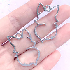 Lady Fox Open Back Bezel Charm for UV Resin Filling | Forest Animal Deco Frame | Kawaii Jewelry Making (2 pcs / Silver / 23mm x 35mm)