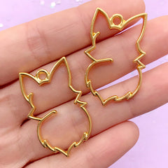 Fox Lady Open Bezel for UV Resin Craft | Forest Animal Charm | Kawaii Deco Frame | Resin Jewellery Making (2 pcs / Gold / 22mm x 34mm)