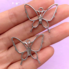 Butterfly Open Back Bezel for UV Resin Filling | Insect Outline Charm | Deco Frame for Resin Jewelry Making (2 pcs / Silver / 30mm x 26mm)