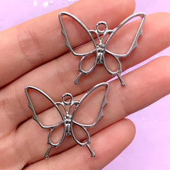 Butterfly Open Back Bezel for UV Resin Filling | Insect Outline Charm | Deco Frame for Resin Jewelry Making (2 pcs / Silver / 30mm x 26mm)