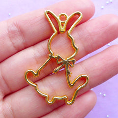 Kawaii Bunny Open Back Bezel Charm | Cute Rabbit Plush Toy Deco Frame for UV Resin Filling | Easter Jewellery Supplies (1 piece / Gold / 29mm x 43mm)