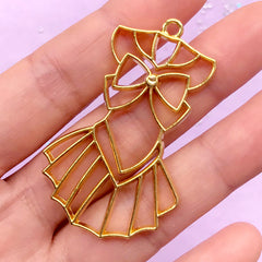 Sailor School Uniform Open Bezel Charm | Sailor Dress Outfit Deco Frame for UV Resin Filling | Kawaii Jewelry DIY (1 piece / Gold / 31mm x 49mm)