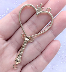 CLEARANCE Heart Magic Wand Open Bezel Pendant | Kawaii UV Resin Jewellery Supplies | Magical Girl Charm (1 piece / Gold / 35mm x 65mm / 2 Sided)