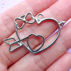 CLEARANCE Kawaii Open Back Bezel | Heart with Arrow Charm | Valentine's Day Gift | UV Resin Jewellery DIY (1 piece / Silver / 36mm x 27mm)