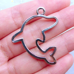 Kawaii Open Backed Bezel | Hollow Dolphin Pendant | Marine Life Charm | Fish Frame for UV Resin Filling (1 piece / Silver / 36mm x 29mm)