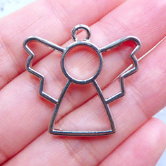 Christmas Angel Open Back Bezel | Guardian Angel Charm | Christian Jewellery Supplies | Cute Deco Frame for UV Resin Filling (1 piece / Silver / 29mm x 27mm)